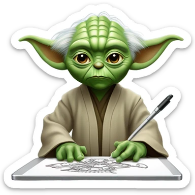 Master Yoda draws on a graphics tablet sticker