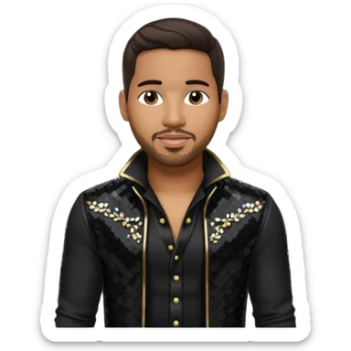 Romeo Santos with dark brown hair, black sequin outfit sticker