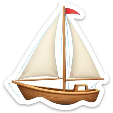 A small sailboat emoji sailing on the ocean, with half the sky showing the sun and half showing the moon. Minimal vector style, soft gradients, white background. sticker
