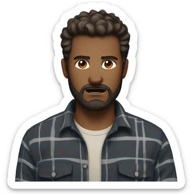 angry man with a beard and short scruffy medium brown hair wearing a flannel shirt sticker