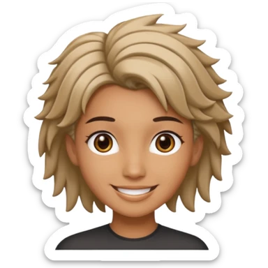 A person with a smile and AI-inspired hairstyle sticker