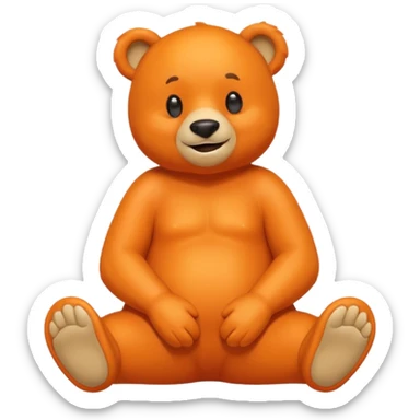Create a orange friendly bear, make him look like from a kid cartoon and make him smile. Show his whole body. Make him look shy and cross his leg sticker