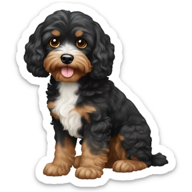 Cavapoo dog that is black and has tan markings sticker
