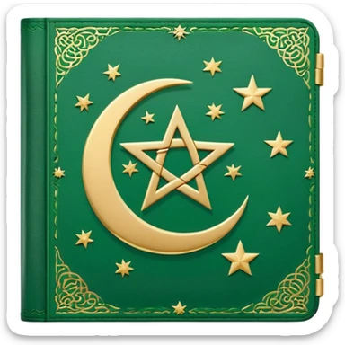 Closed Quran with the Islamic Symbol on it (moon and star) green from left to right sticker