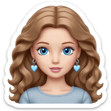 There are grey hearts all around Barbie girl Chestnut long wavy hair and blue eyes is In pale grey clothes sticker
