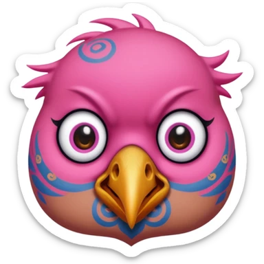 pink bird with piercings and excessive face tattoos two eyes sticker