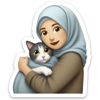 pretty white skin woman with hijab hugging a cat sticker