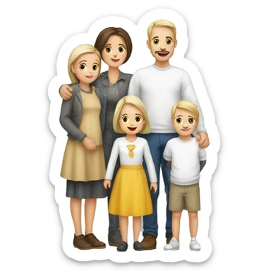 family two parents with six children European white sticker
