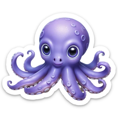 Cinematic Cute Baby Octopus Portrait Emoji, Head tilted slightly in a curious and endearing way, featuring a smooth, rounded light blue-purple body with enormous, sparkling eyes filled with warmth and innocence, delicate tentacles curling playfully, Simplified yet irresistibly adorable features, highly detailed, glowing with a soft, dreamy marine glow, high shine, affectionate and gentle, stylized with a touch of whimsical deep-sea charm, soft glowing outline, capturing the essence of a tiny, inquisitive octopus that looks ready to gently drift into your heart! sticker