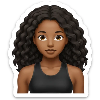 Femme noire avec cheveux longs ondulés qui fait du sport en tenue noire sticker