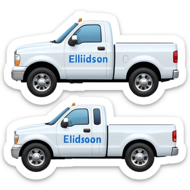 SINGLE WHITE PICKUP TRUCK SIDE VIEW "EllisDon" WRITTEN ON SIDE OF TRUCK BLUE LETTERS sticker