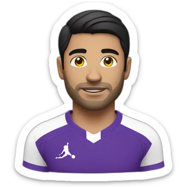 white man black haired soccer player with purple shirt and white short sticker
