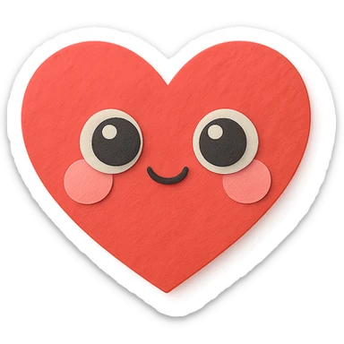 kawaii blushing red heart with big shiny eyes, no arms, no legs, full body, soft pastel kawaii paper craft style sticker