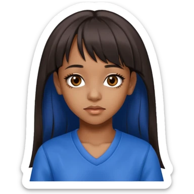 Lisa Left Eye Lopes with dark brown long hair, brown eyes, blue outfit sticker