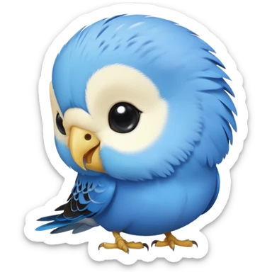 cinematic-cute-blue-budgie-portrait-emoji,-head-tilted-playfully-and-inquisitively,-featuring-a-brilliant-blue-feathered-fur-and white and black face-with-a-natural-sheen,-round,-sparkling-dark-eyes-filled-with-curiosity,-simplified-yet-irresistibly-adorable sticker