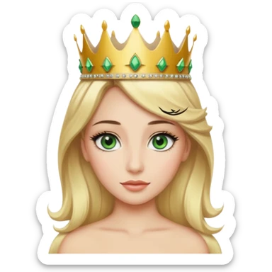 Emoji d’une femme blonde aux yeux en amande vert avec de long cils noir et une couronne avec écrit Princesse Elite sticker