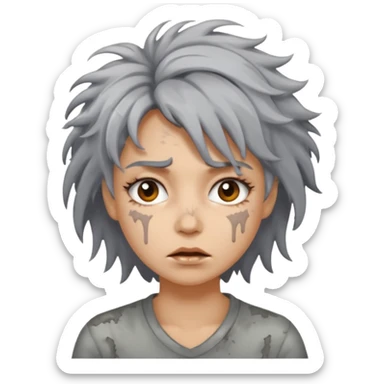 very dirty looking homeless woman very very dirty and smelly looking face only, not old with stains everywhere and messy hair and lots of stains on face ugly, stains grey  sticker