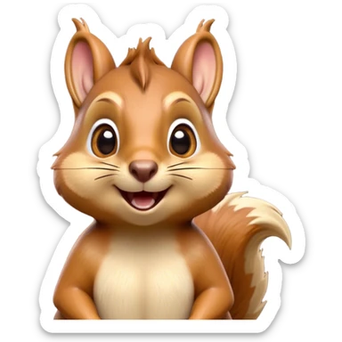 Cinematic Comical Squirrel Portrait Emoji, Head tilted dramatically with an exaggeratedly surprised expression and wide, comical eyes, featuring a petite, sprightly body with a dramatically bushy tail and perky, animated ears, Simplified yet hilariously expressive features, highly detailed, glowing with a slightly sassy woodland glow, high shine, dramatic yet playful, stylized with an air of cheeky forest mischief, soft glowing outline, capturing the essence of a meme-worthy squirrel that looks ready to scamper into viral fame with its playful antics! sticker