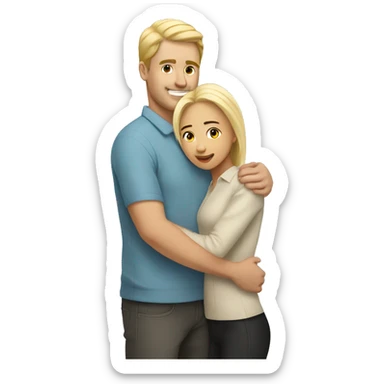 Tall white man with blond hair hugging Asian latin woman sticker