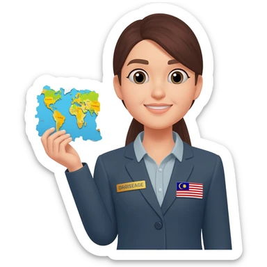 Female Malaysian Tourist Guide with Badge hold Small piece of World Map sticker