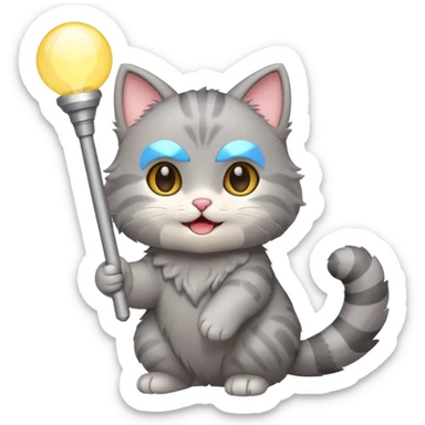chibi cute gray cat holding a light stick happily sticker