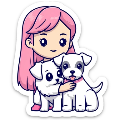 Girl with long flowing pink hair holding a white schnauzer dog sticker