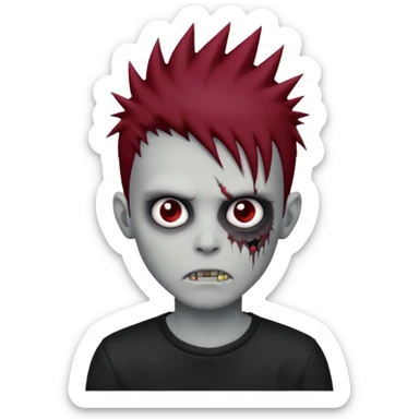zombie boy with dark red spiky emo hair and black shirt sticker