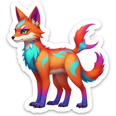 Neon-colored multi-colored badass cool Falvie-Fionbri-creature-fursona, full body, with random markings sticker
