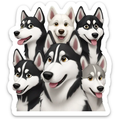 5 huskies together sticker