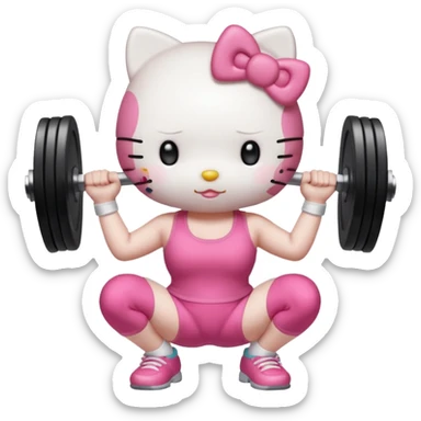 Cute Hello kitty lifting weights focusing on glute workouts sticker