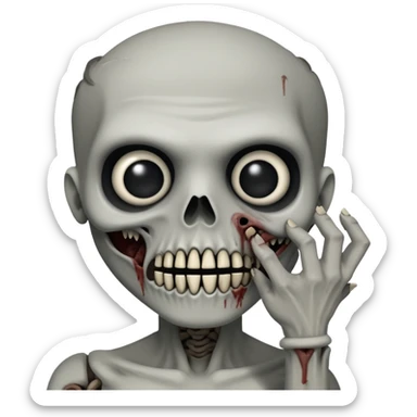 Super idol as hostile SCP-096 zombie with very small almost camouflaged pupils facing down and the upper face is grayish white and whitish gray while the lower jaw and rest of the body including hand and arm is just grayish black sticker
