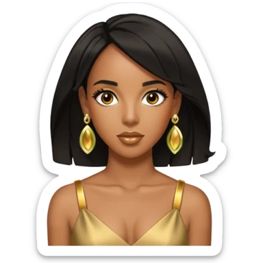 Kelly Rowland brown eyes, black hair, gold dress with earrings sticker