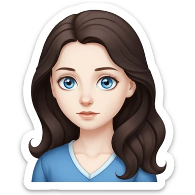 Blue eyes, dark brown hair, pale skin, long wavy hair girl with widows peak sticker