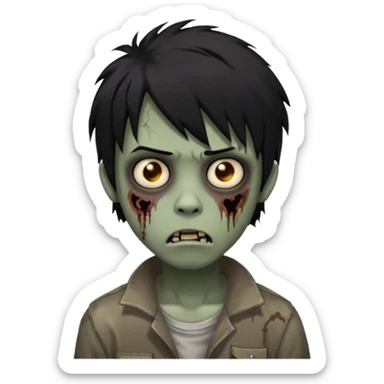 Boy, zombie, black hair, medium long, emo, shaggy, dark, spooky, creepy expression emoji sticker