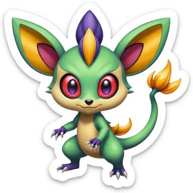 Colorful Exotic Meloetta-Sableye-Chimchar-Virizion-Venom-Stitch-Fakémon-creature-hybrid sticker
