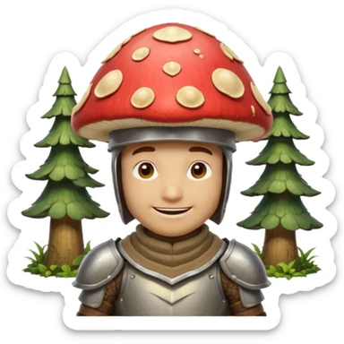 mushroom knight portrait, head and shoulders only, helmet made entirely of a large mushroom cap, textured mushroom surface, tiny fantasy armor collar, heroic smile, magical forest vibe, 3D cartoon, mobile game icon style, clean background, no text, no watermark
 
 sticker