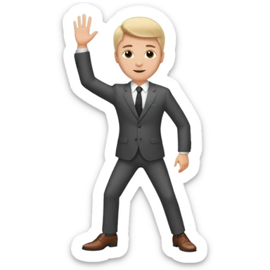 white man in a business suit and shoes, hand raised sticker