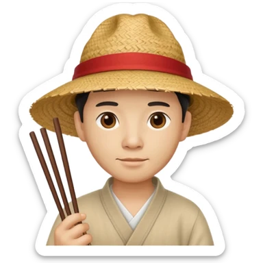 Chinese guy with a hat and chopsticks sticker