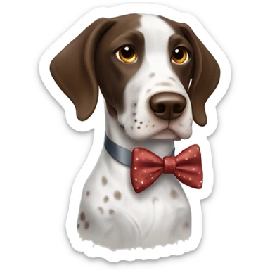 White and brown German short haired pointer dog with a bow tie  sticker