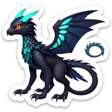 Black Dark Exotic Tropical Beaked Feathery Nocturnal Neon-glowing Abyssal Nightly Abyss-Cat-Gryphon-Noivern-Salandit-Silvally-akémon Creature (full body) sticker