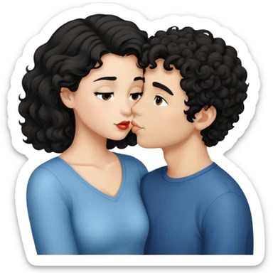 black hair girl Kissing boy brown curly hair sticker