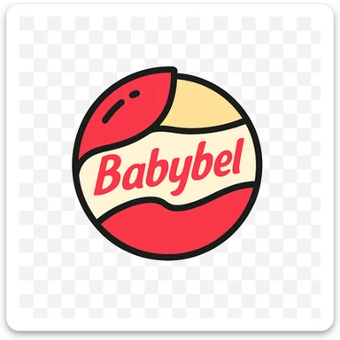 Babybel cheese with the red wax partially peeled, playful sticker