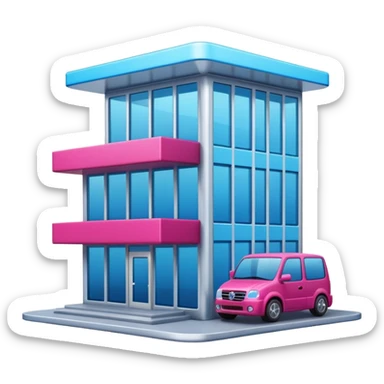 The building houses the Ozon order pickup point in its signature blue (digital blue) and raspberry colors. sticker