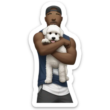 rapper man flexing with a bichon sticker