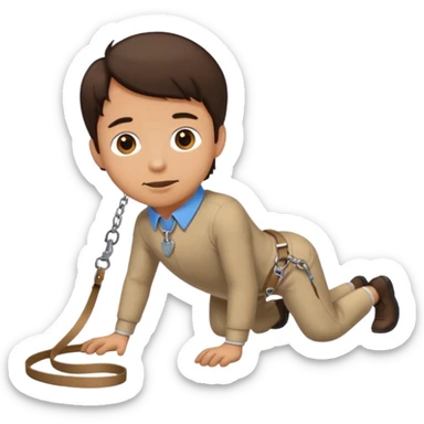 Brunette man crawling with a collar and leash on sticker
