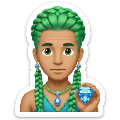 gem lover man with gem accessories excessive amount very big gem earrings green braided hair and blue diamonds  sticker