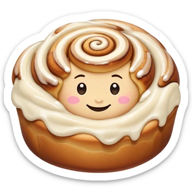 cute cinnamon roll with swirled icing, smiling sticker