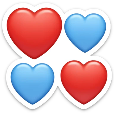 Red circle with light blue triangle by the top left and regular blue heart by the other side with two white circles with one red circle on the left white circle and blue on the other side sticker
