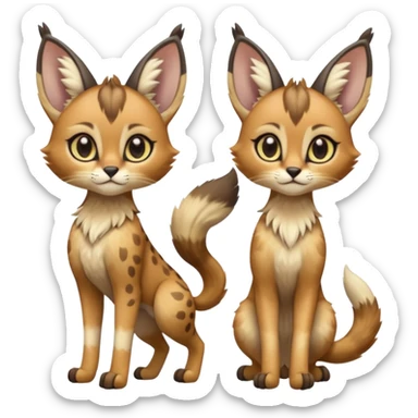 Big-eared big-eyed cute realistic animalistic feral digitigrade 4-legged anime-styled Meloetta-Caracal-Trico-Vernid-Sergal-Serval-hybrid-fusion-creature-animal, full body sticker