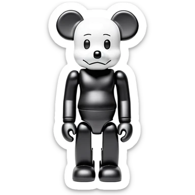 Bearbrick figure with signature KAWS X eyes, simplified toy bear shape with articulated limbs sticker